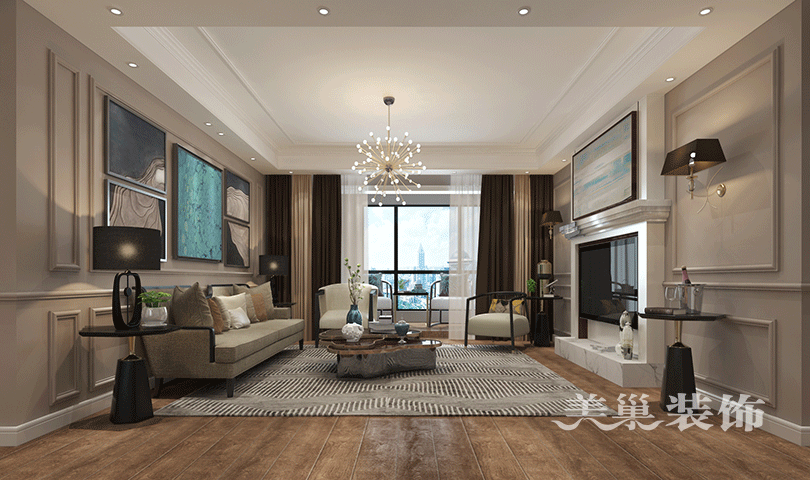 130平三室兩廳混搭風格裝修，以美式為主基調，營造出一種懷舊、浪漫的感覺