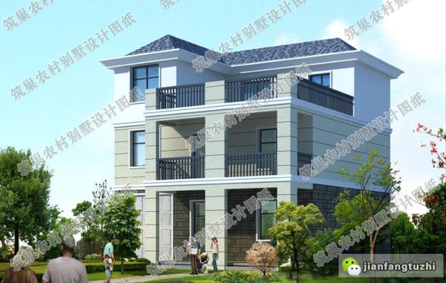 占地120平的三層農(nóng)村自建房，帶車(chē)庫(kù)+大露臺(tái)，戶(hù)型簡(jiǎn)單大氣，造價(jià)30萬(wàn)以?xún)?nèi)。