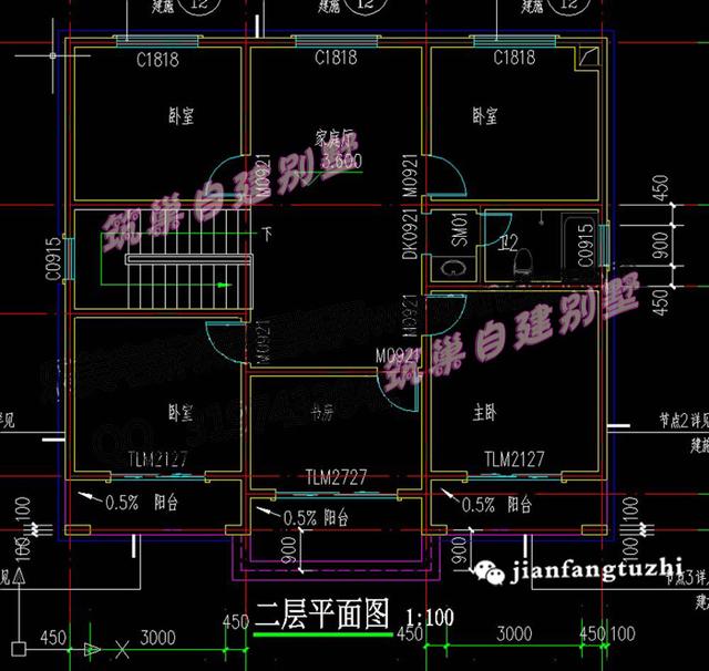 11.8x10.8米農村二層別墅設計圖，設有半封閉雙陽臺，非常實用
