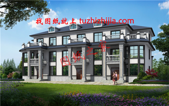 新農(nóng)村三拼別墅三戶連體別墅設(shè)計(jì)圖，設(shè)計(jì)新穎美觀