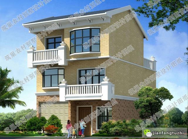 占地80平的三層小戶型別墅設計圖，帶車庫+前后帶露臺，功能齊全，造價20萬