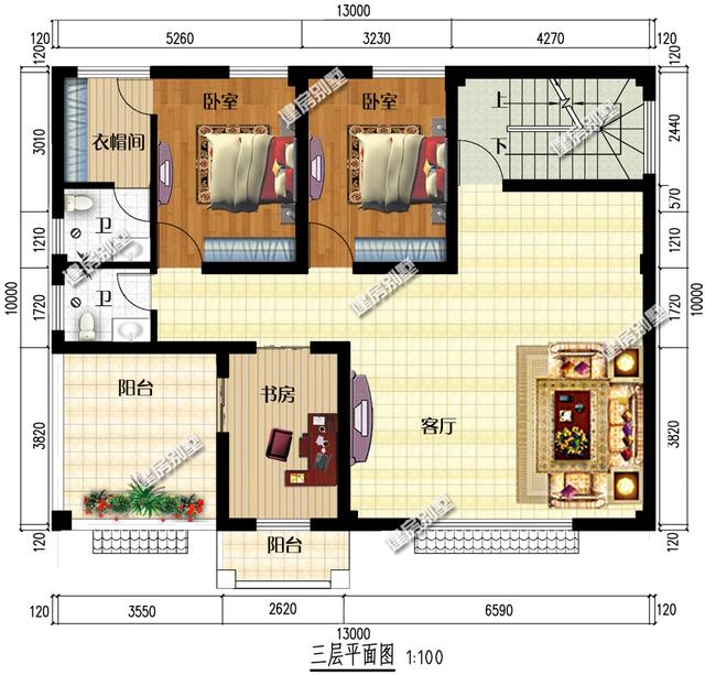 13x10米三層半農村別墅設計圖，精致漂亮，新中式+美式混搭外型，坦然接受鄰居的遠觀羨慕！