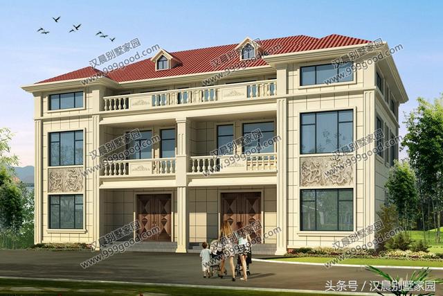 18X12.6米三層兄弟雙拼別墅設計圖，帶閣樓，經典低調，兄弟同堂不分家