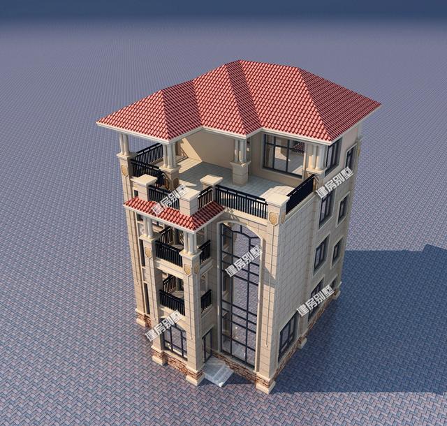 四層別墅設(shè)計(jì)圖，大型落地窗搭配超大露臺(tái)涼亭！外觀看上去相當(dāng)豪氣！