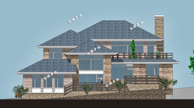 美式別墅設計圖，造型舒展，層次豐富。