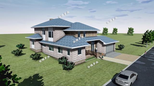 美式別墅設計圖，造型舒展，層次豐富。