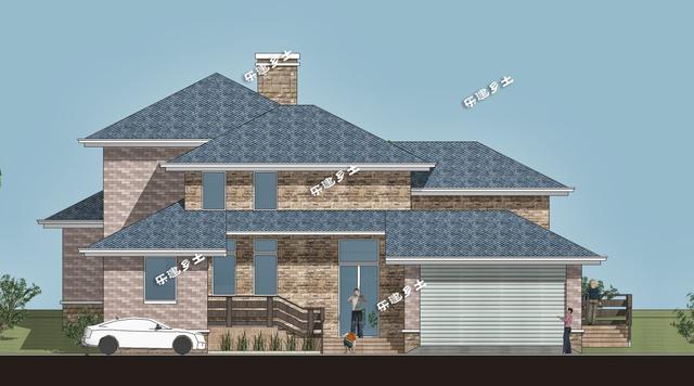 美式別墅設計圖，造型舒展，層次豐富。