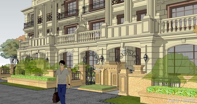 四聯排法式別墅設計圖，花園+庭院，整體造型大氣恢弘