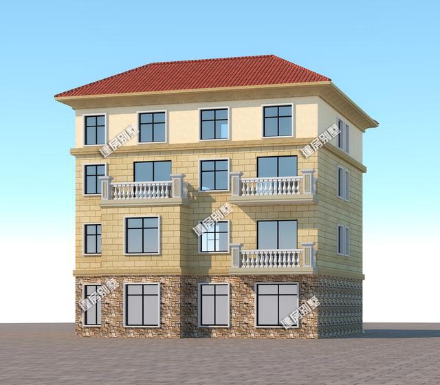 13x13.2米帶架空層四層別墅設計圖，客廳挑空，十分大氣