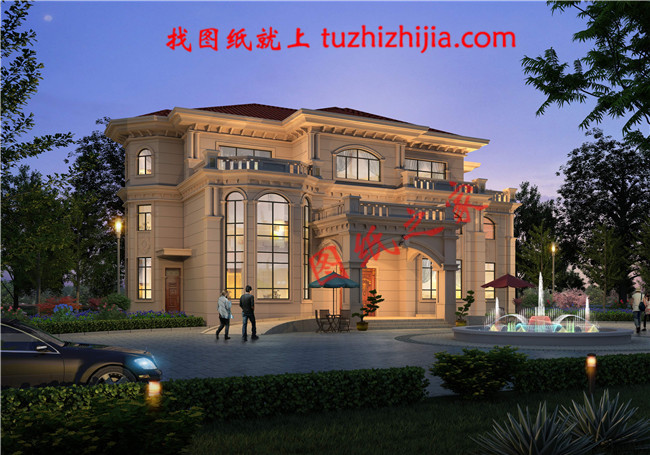 最好看大氣的豪華三層樓房設計圖，客廳中空，旋轉樓梯