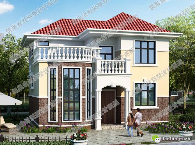 帶挑空客廳+露臺二層自建別墅設(shè)計圖紙，雍容華貴、浪漫典雅