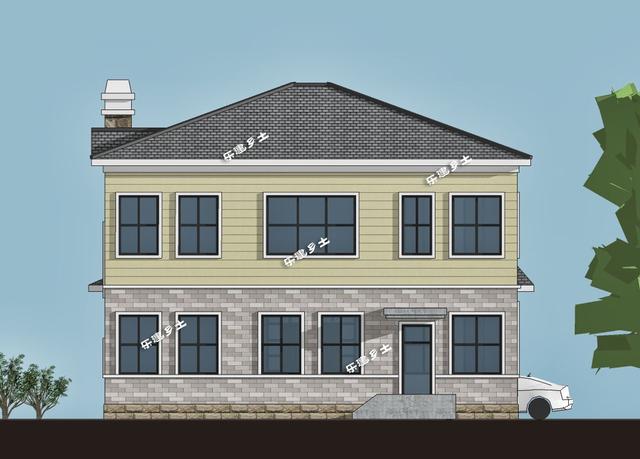 二層鄉村自建房設計圖，戶型方正，造型簡潔大方，居住舒適，適合在農村建造