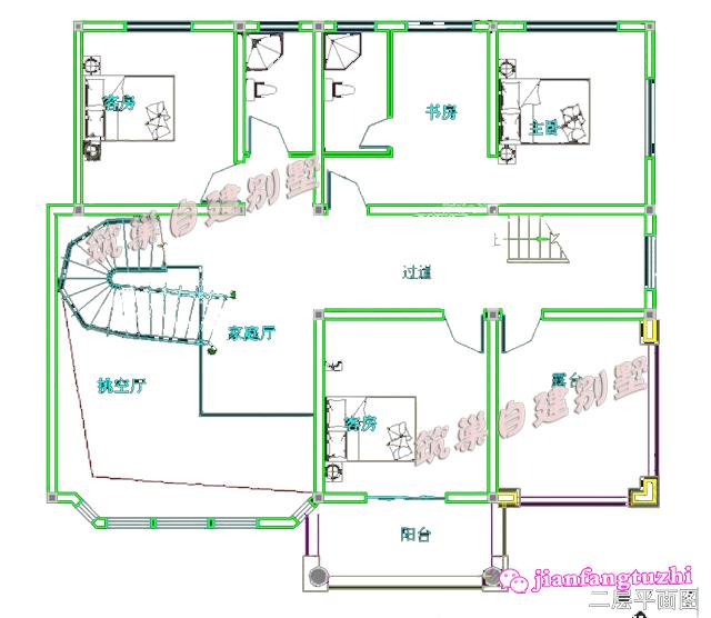 三層復(fù)式別墅設(shè)計圖，150平2廳7臥磚混結(jié)構(gòu)，帶半旋轉(zhuǎn)樓梯+車庫+露臺
