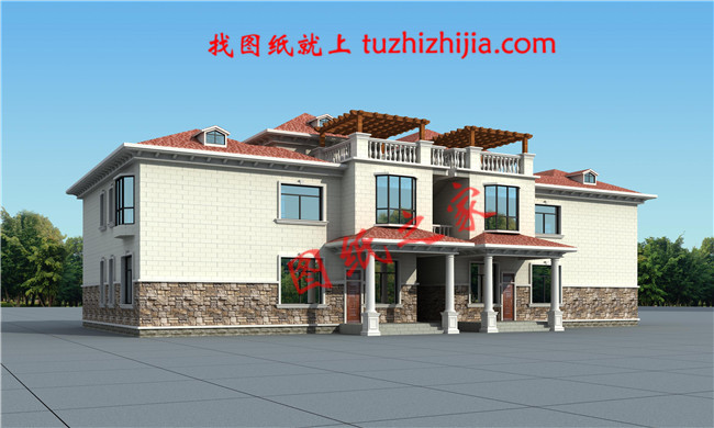 農村二層半小別墅設計圖紙，客廳中空，圖紙為一戶的戶型