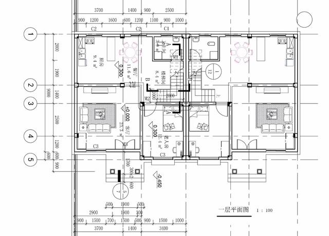 兩層半雙拼別墅設計圖，17x11.6米，適合家中兄弟二人建造