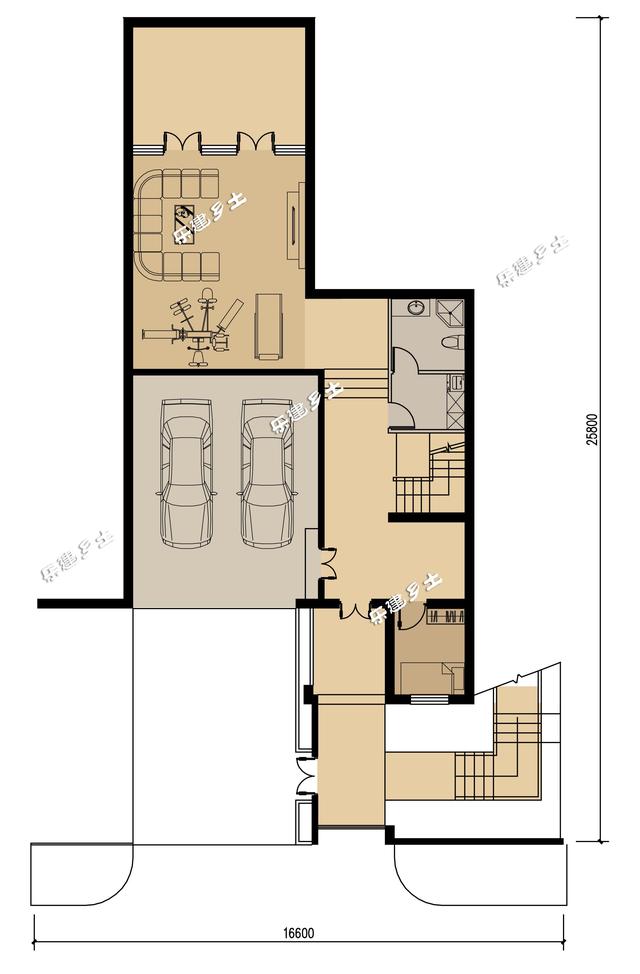 豪華法式雙拼別墅設計圖，帶車庫，適合家境殷實或者家庭成員較多的家庭參考建造