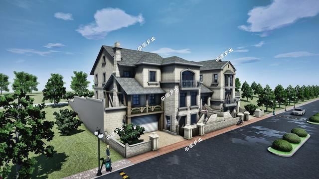 豪華法式雙拼別墅設計圖，帶車庫，適合家境殷實或者家庭成員較多的家庭參考建造