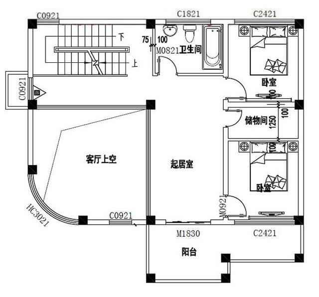 占地小巧的三層自建別墅設(shè)計圖，占地100平，開間8米，戶型很實用