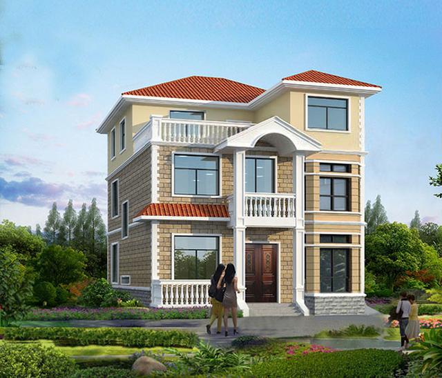 占地小巧的三層自建別墅設(shè)計圖，占地100平，開間8米，戶型很實用