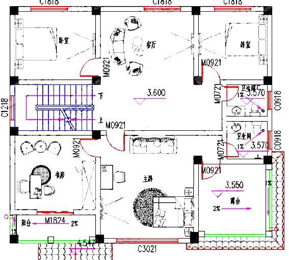 占地約140平方米三層美式農村自建房設計圖，室內布局充分考慮空間的實用性和舒適性