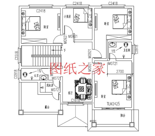 推薦3套農村二層別墅設計圖，2個客廳5個臥室，全家人都能住在一起，不能錯過！