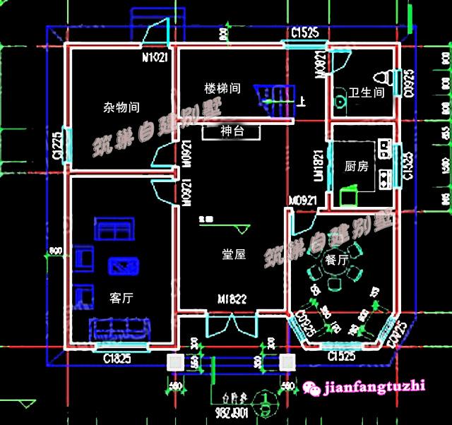 12x11米農村磚混結構三層別墅設計圖，戶型方正，空間利用率高，造價低。
