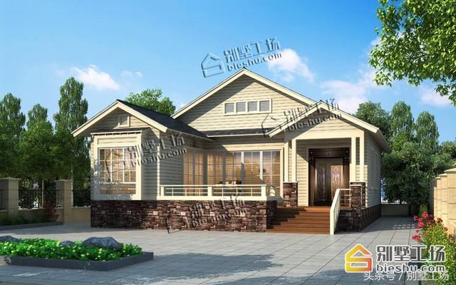 一層現(xiàn)代中式別墅設(shè)計(jì)圖，簡潔大方，經(jīng)濟(jì)實(shí)用，方便舒適。