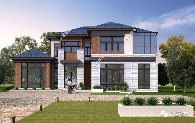 19x13米二層現代別墅設計圖，簡潔大方，帶挑空客廳+獨立式廚房，農村獨一無二