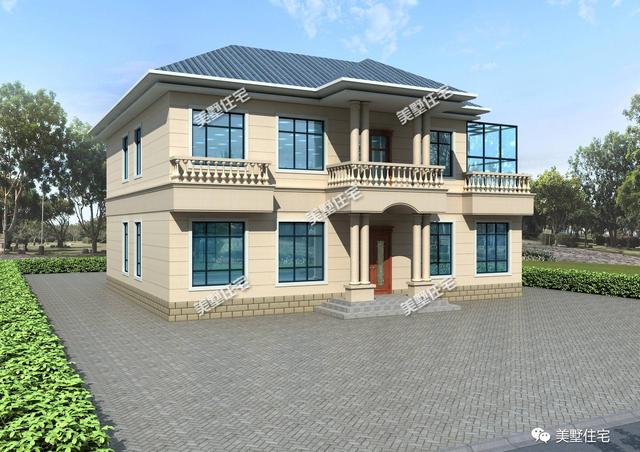 五款開間15米的農村歐式別墅設計圖，第三款帶陽光房，第4款的造價最低，主體造價24萬左右。