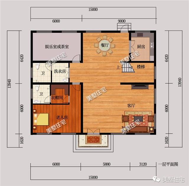 五款開間15米的農村歐式別墅設計圖，第三款帶陽光房，第4款的造價最低，主體造價24萬左右。