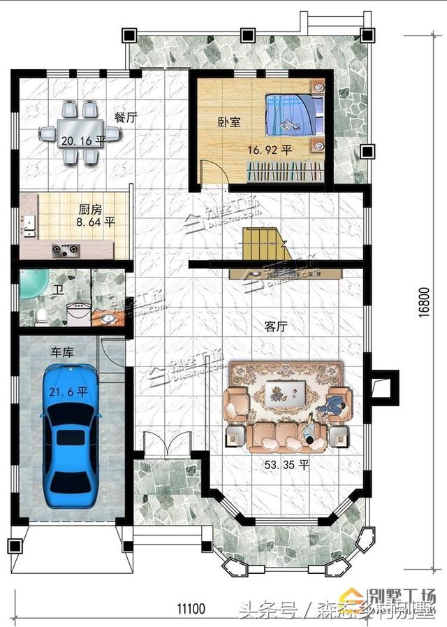 農村二層磚混結構別墅設計圖，占地186平，時尚又實惠，帶車庫，造價22萬！