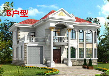 二層樓房圖片及施工圖紙，占地160平米左右，帶車庫(kù)