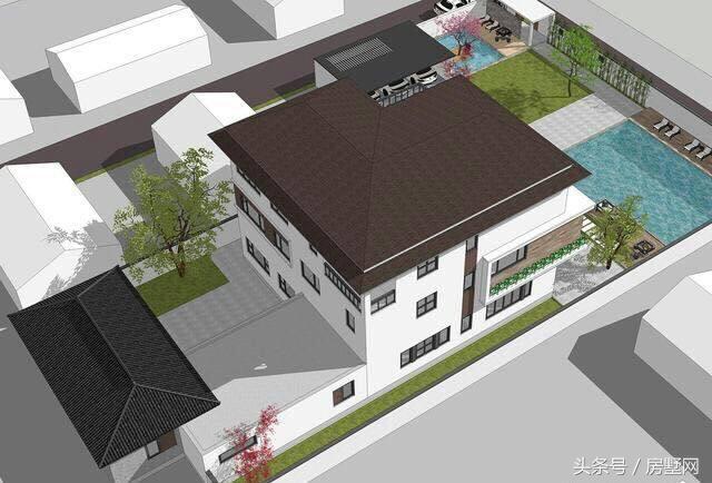 新中式三層別墅設(shè)計圖，帶大露臺+游泳池，美觀又實用，住在這里生活太美好