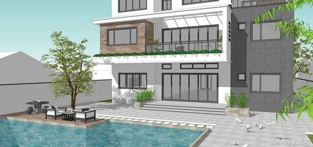 新中式三層別墅設(shè)計圖，帶大露臺+游泳池，美觀又實用，住在這里生活太美好