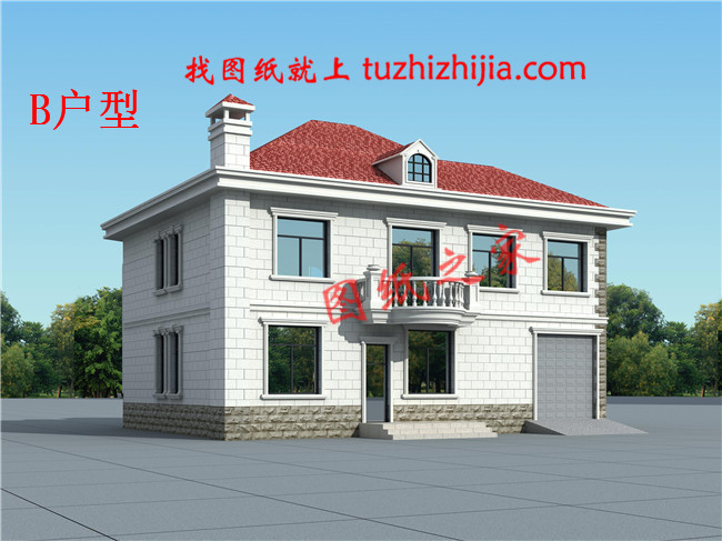 二層樓房圖片及施工圖紙，占地160平米左右，帶車庫