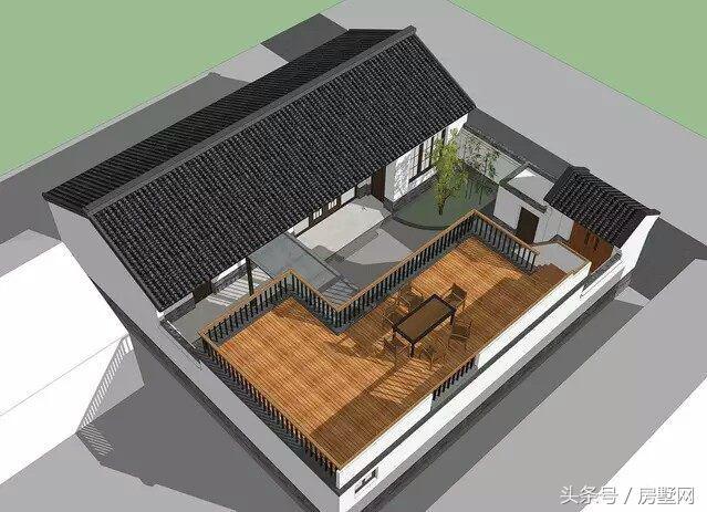 一層新中式別墅設計圖，造型相對簡單，超大露臺設計，這別墅住的太舒心