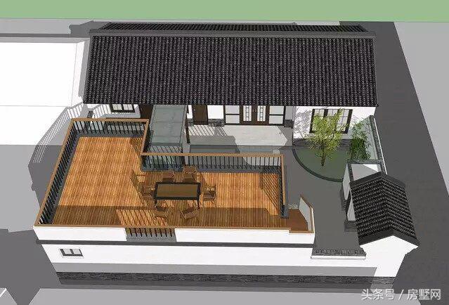 一層新中式別墅設計圖，造型相對簡單，超大露臺設計，這別墅住的太舒心
