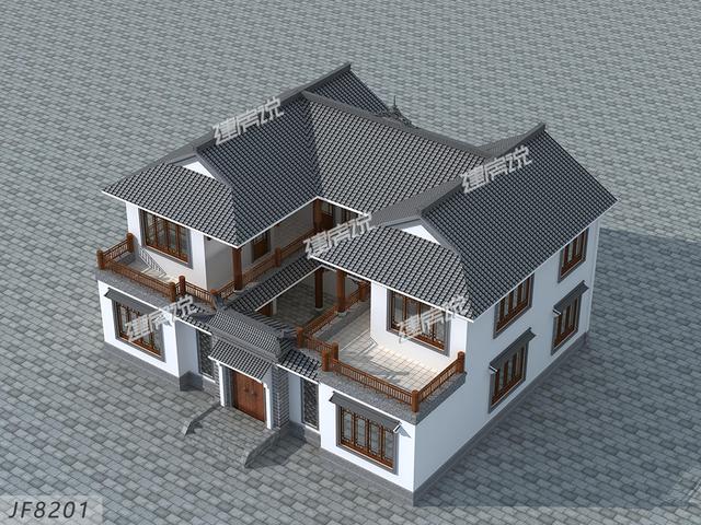 二層農村新中式別墅設計圖，有庭有院，特別適合大家庭居住，35萬就能蓋起！