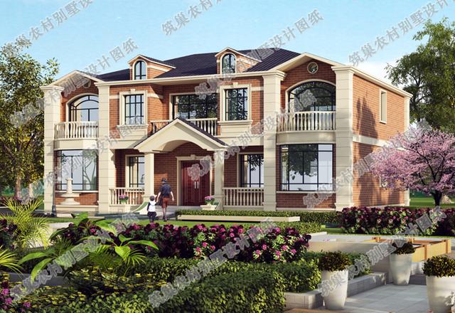 占地面積約150平方米的農村二層自建房，帶挑空客廳+落地窗，清爽大方