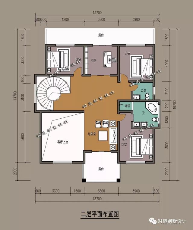 占地160平的復式三層別墅設計圖，內帶6間臥室、超大露臺和書房，大氣美觀，很適合農村自建