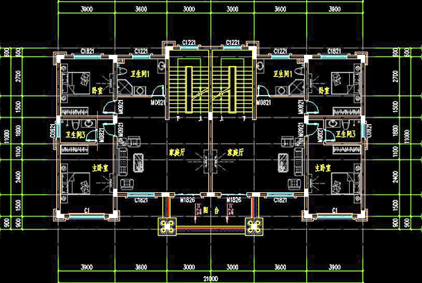 共用中堂雙拼兄弟三層別墅設計圖，簡歐式風格