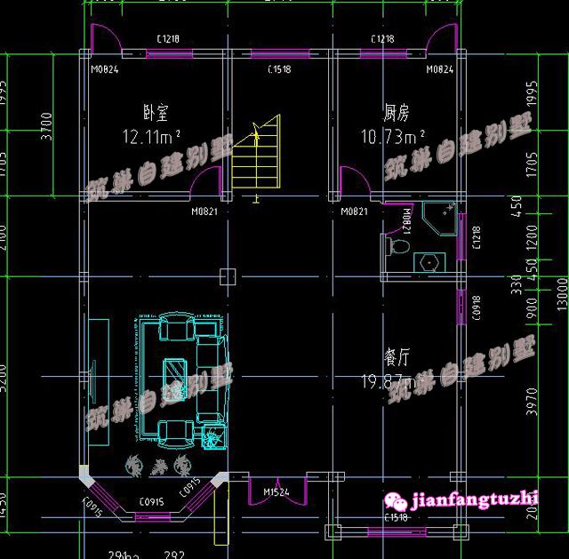 實用四層農(nóng)村別墅設(shè)計圖，10x13米2廳9臥，空間利用高。