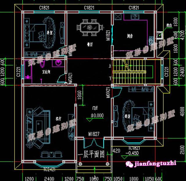 簡易二層別墅圖，飄窗設計，戶型時尚美觀！造價低廉。