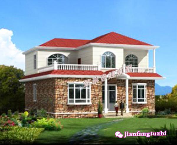 簡易二層別墅圖，飄窗設計，戶型時尚美觀！造價低廉。