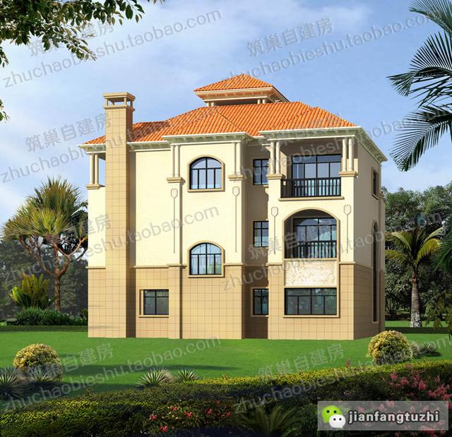 5款帶觀景涼亭三層別墅設計圖，造價40W以內。值得參考。