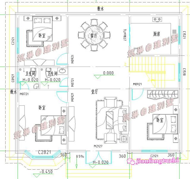 斜屋頂二層小別墅設計圖，150平米左右13x11米帶陽臺。