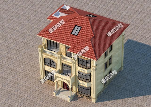 三層別墅設計圖，內設健身房、開放式廚房，還有飄窗、旋轉樓梯。