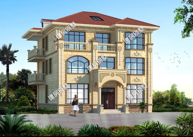 三層別墅設計圖，內設健身房、開放式廚房，還有飄窗、旋轉樓梯。