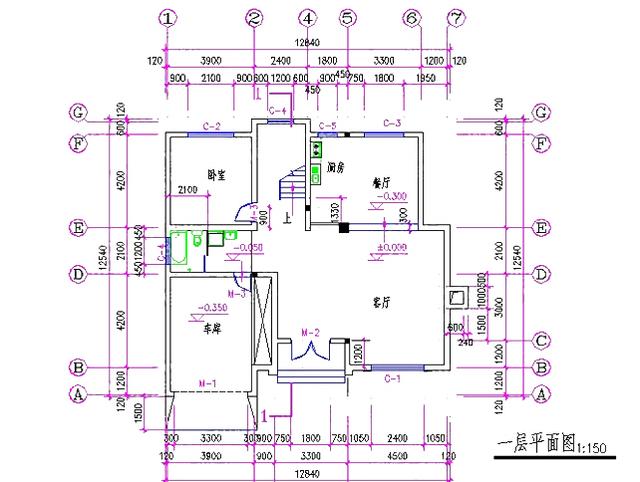 框架結(jié)構(gòu)別墅設(shè)計圖，帶車庫落地窗，歡迎選購！