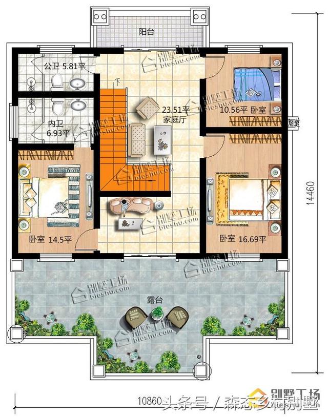 二層別墅設計圖，136平宅基地帶車庫大露臺，造價只要20W.